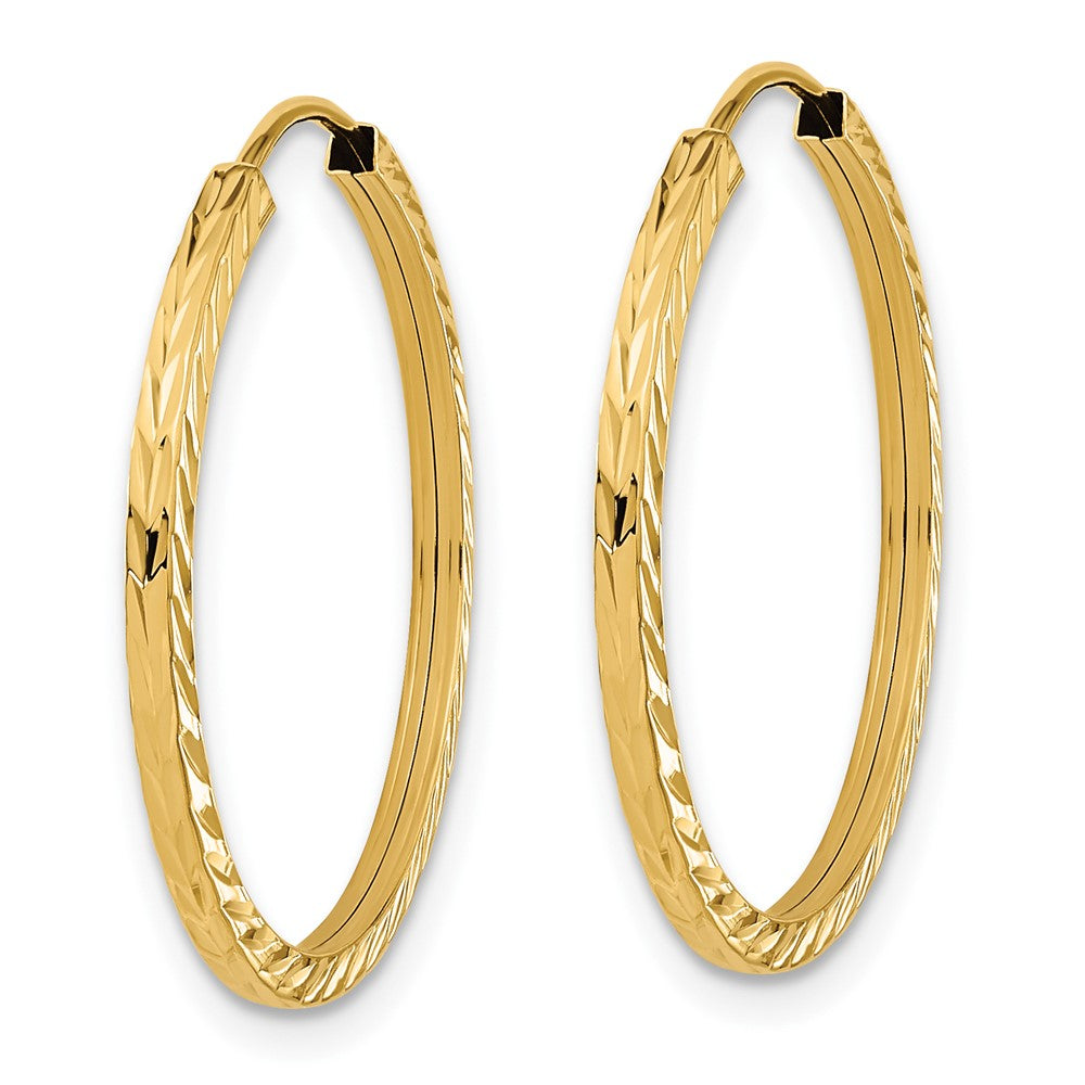 10K Yellow Gold Diamond-Cut Square Tube Endless Hoop Earrings