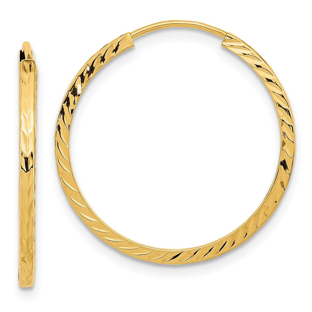 10K Yellow Gold Diamond-Cut Square Tube Endless Hoop Earrings