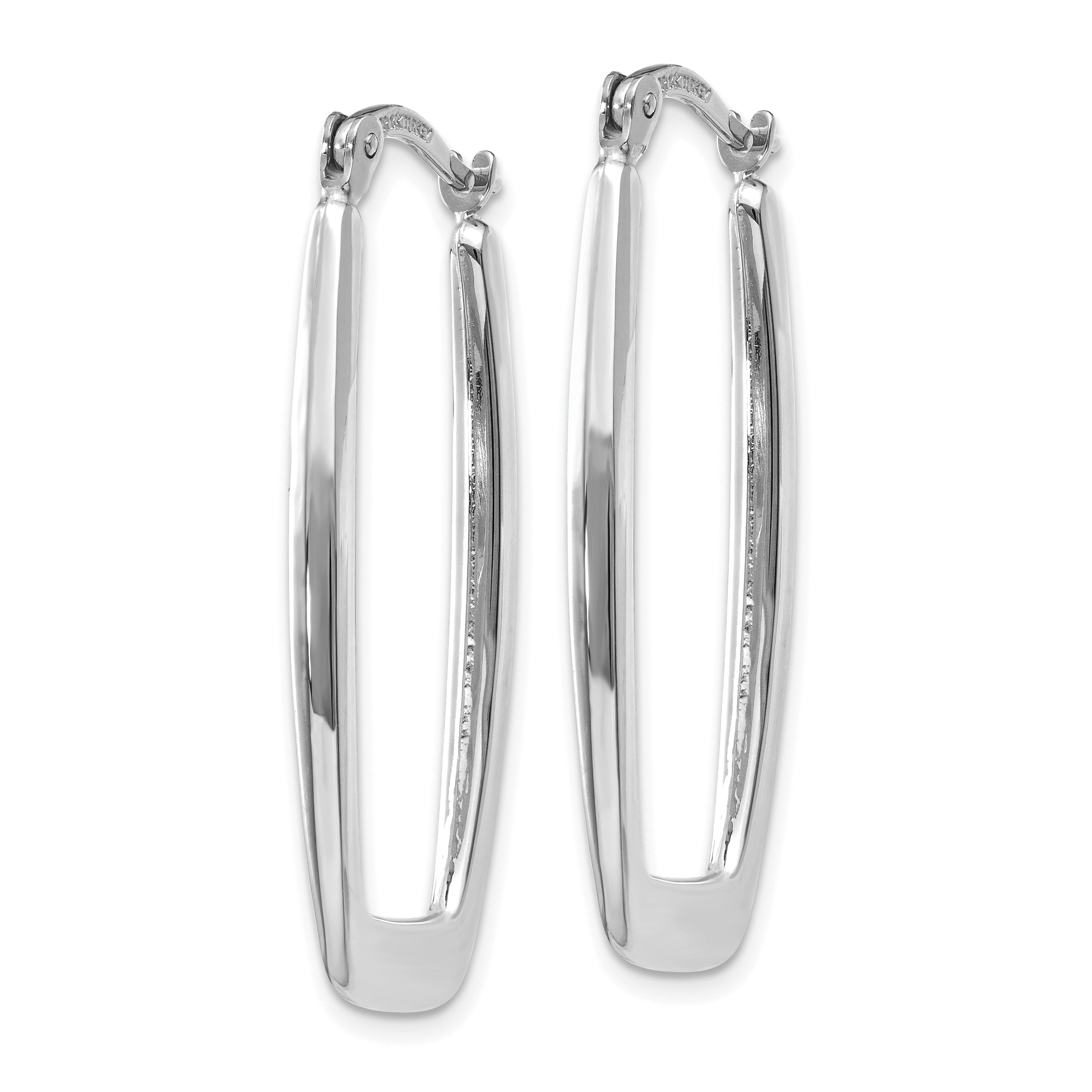 10K White Gold Polished 2.25mm Rectangle Hoop Earrings