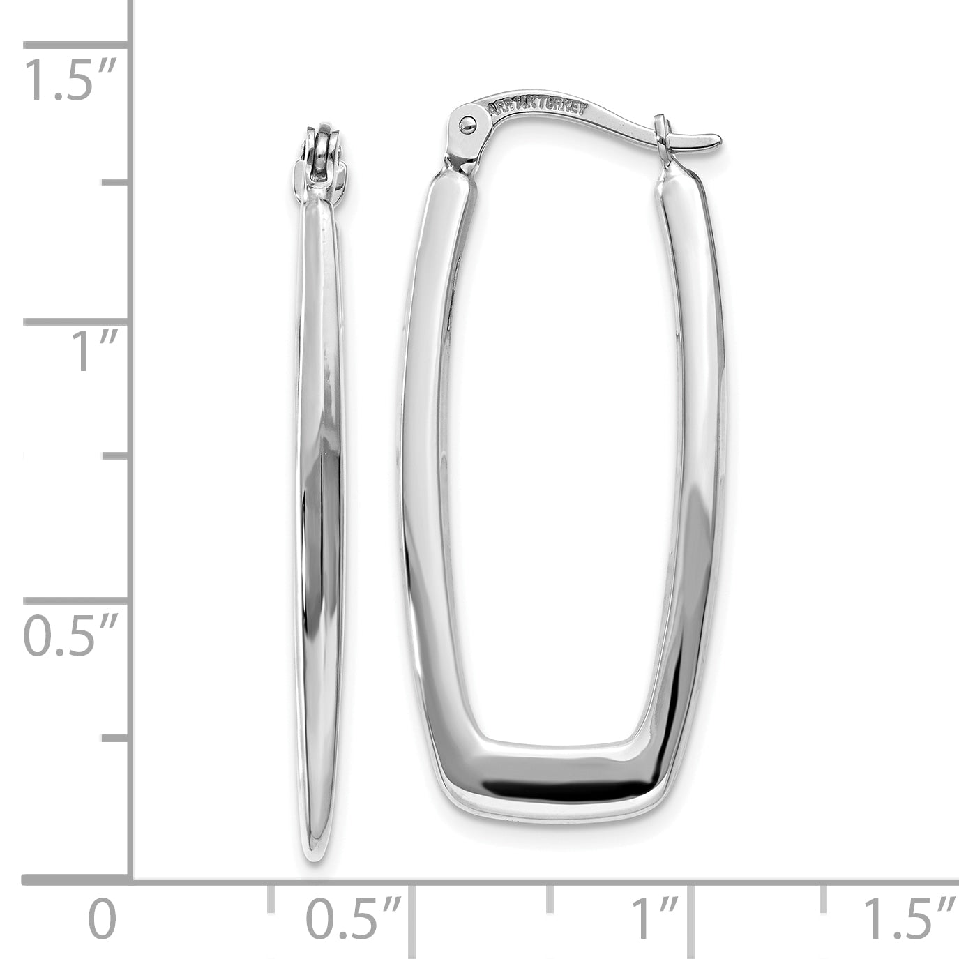 10K White Gold Polished 2.25mm Rectangle Hoop Earrings