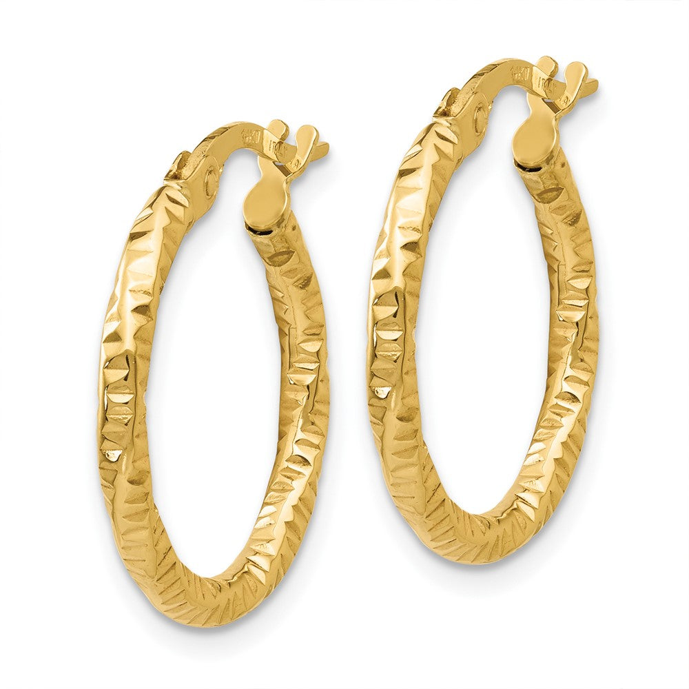 10K Yellow Gold Polished And Textured Hoop Earrings