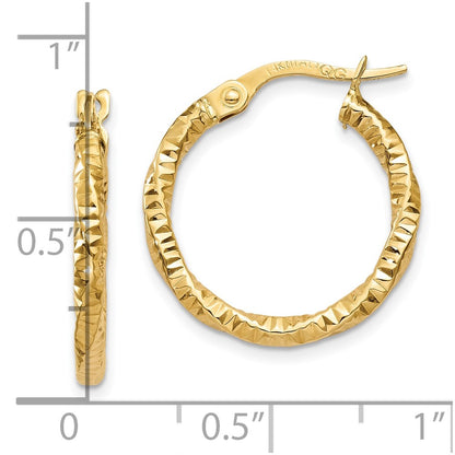 10K Yellow Gold Polished And Textured Hoop Earrings