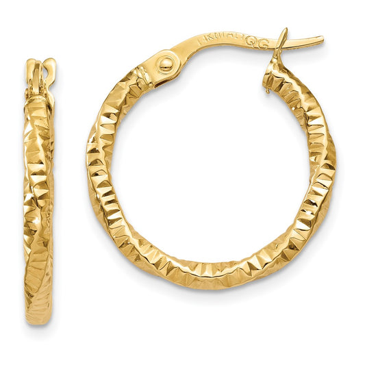 10K Yellow Gold Polished And Textured Hoop Earrings