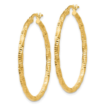 10K Yellow Gold Polished And Textured Hoop Earrings