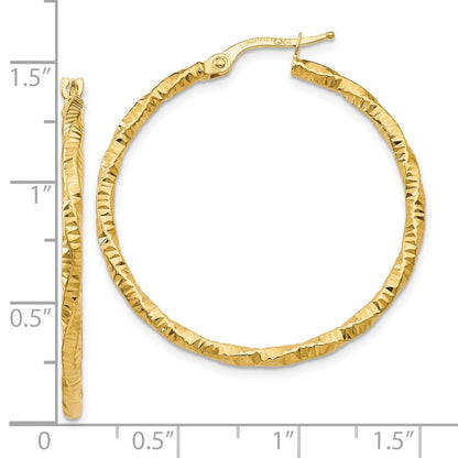 10K Yellow Gold Polished And Textured Hoop Earrings