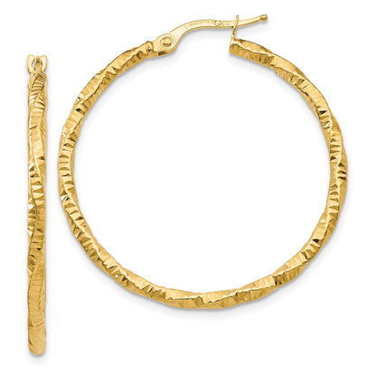 10K Yellow Gold Polished And Textured Hoop Earrings