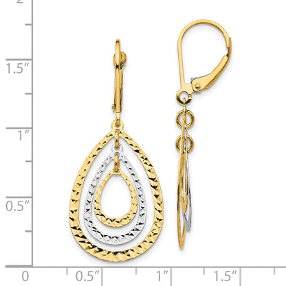 10K Two-Tone Diamond Cut Leverback Earrings