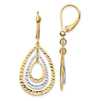 10K Two-Tone Diamond Cut Leverback Earrings
