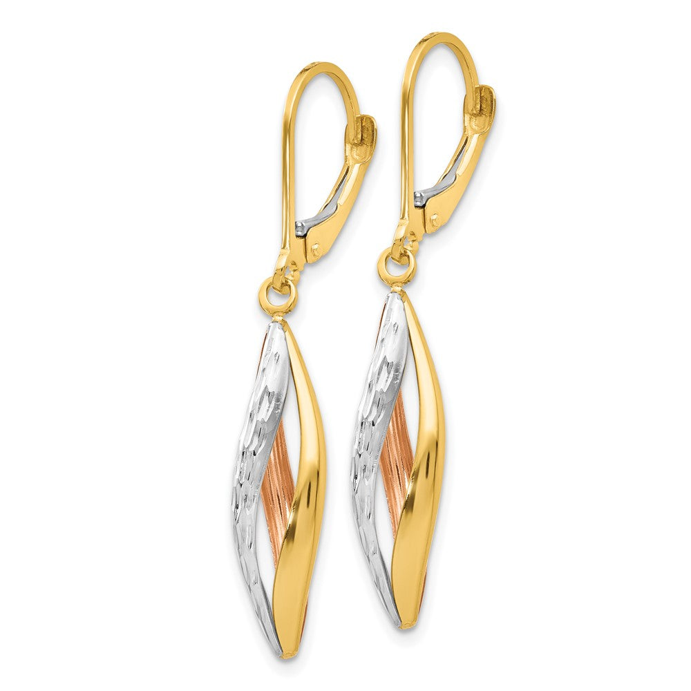 10K Two-Tone With White Rhodium Diamond-Cut Leverback Earrings