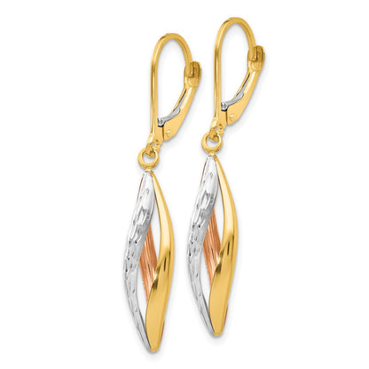 10K Two-Tone With White Rhodium Diamond-Cut Leverback Earrings