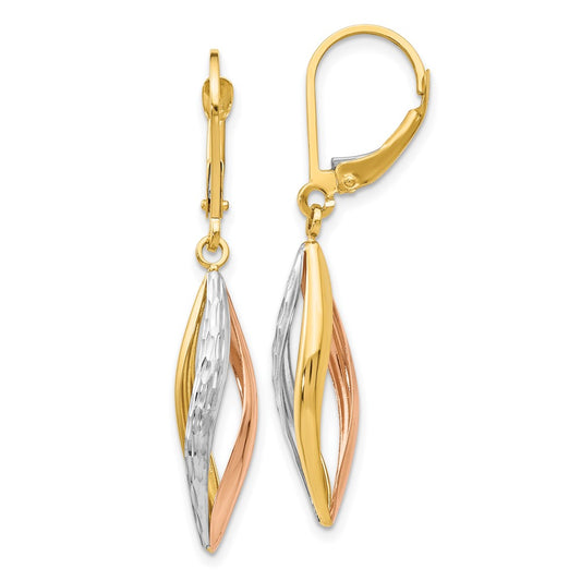 10K Two-Tone With White Rhodium Diamond-Cut Leverback Earrings