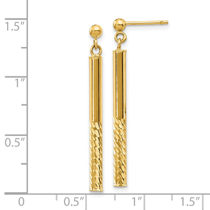 10K Yellow Gold Polished And Diamond-Cut Bar Dangle Post Earrings