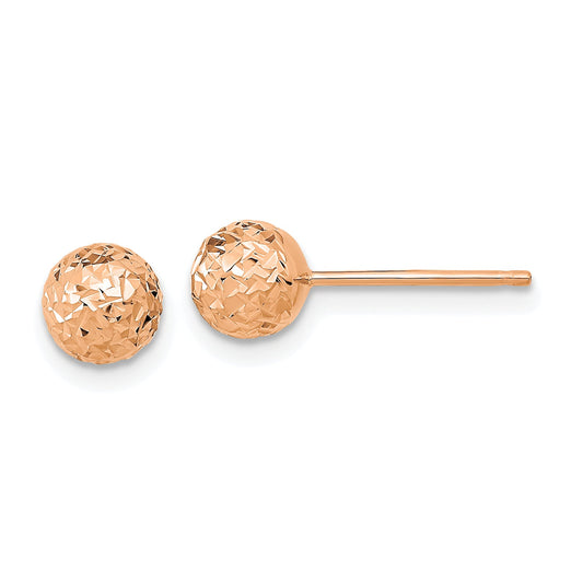 10K Rose Gold 6mm Diamond-Cut Ball Post Earrings