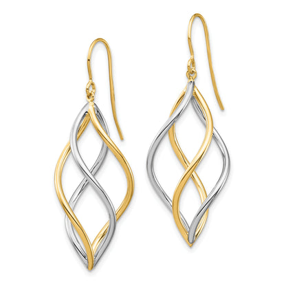 10K Two-Tone 10K Two-Tone Twisted Polished Dangle Shepherd Hook Earrings