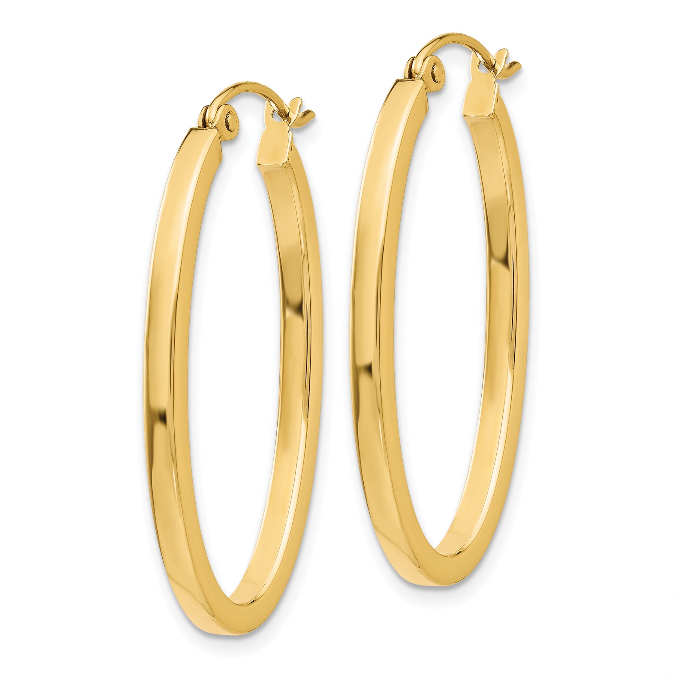 10K Yellow Gold 2mm Oval Hoop Earrings
