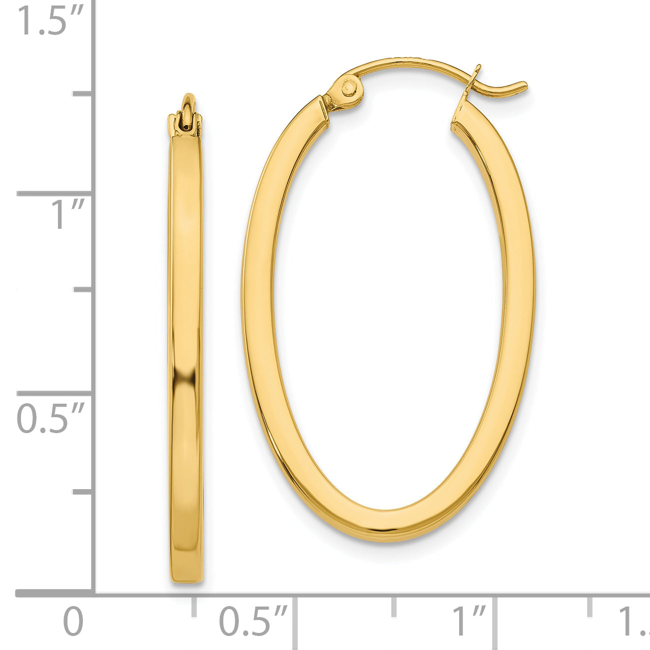 10K Yellow Gold 2mm Oval Hoop Earrings
