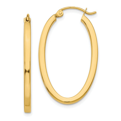10K Yellow Gold 2mm Oval Hoop Earrings
