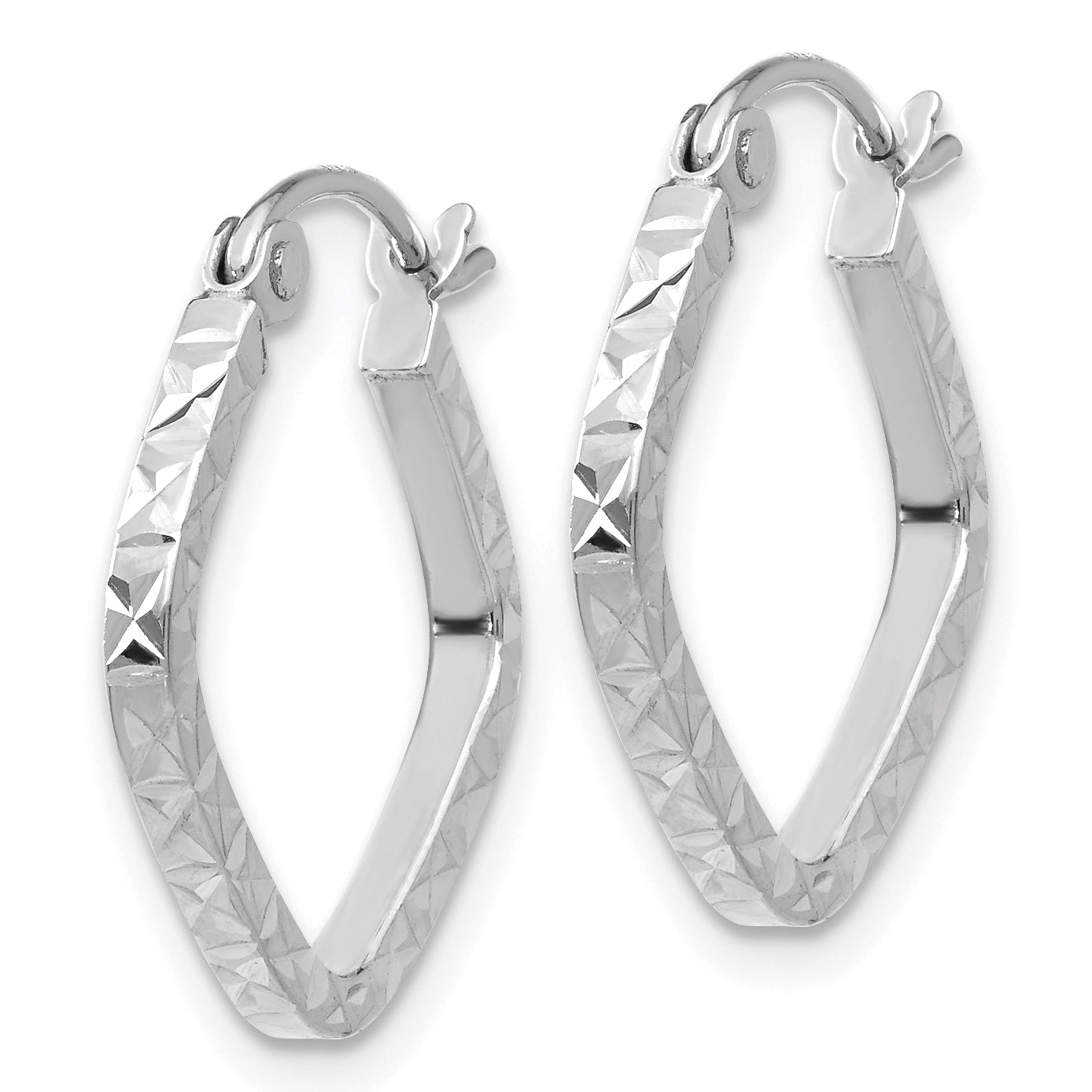 10K White Gold 10K Diamond Cut Squared Hoop Earrings