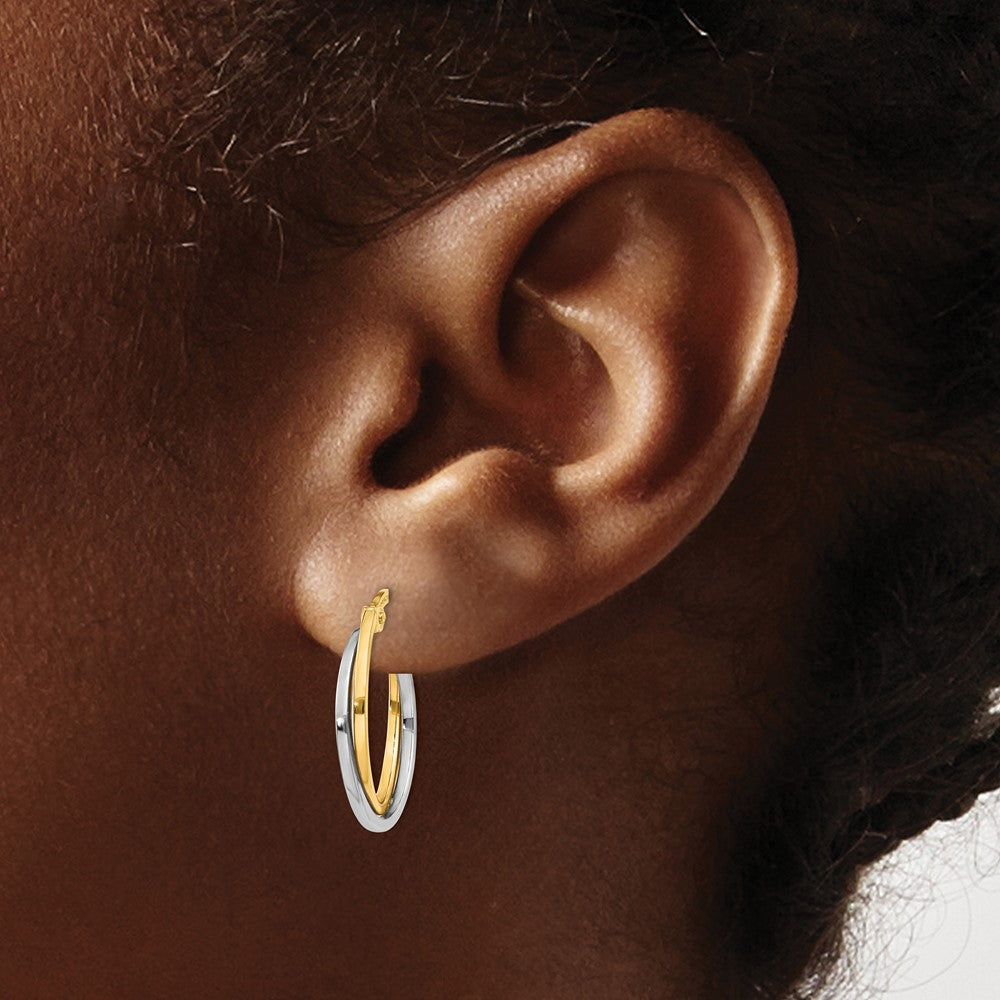 10K Two-Tone Polished Hollow Hoop Earrings