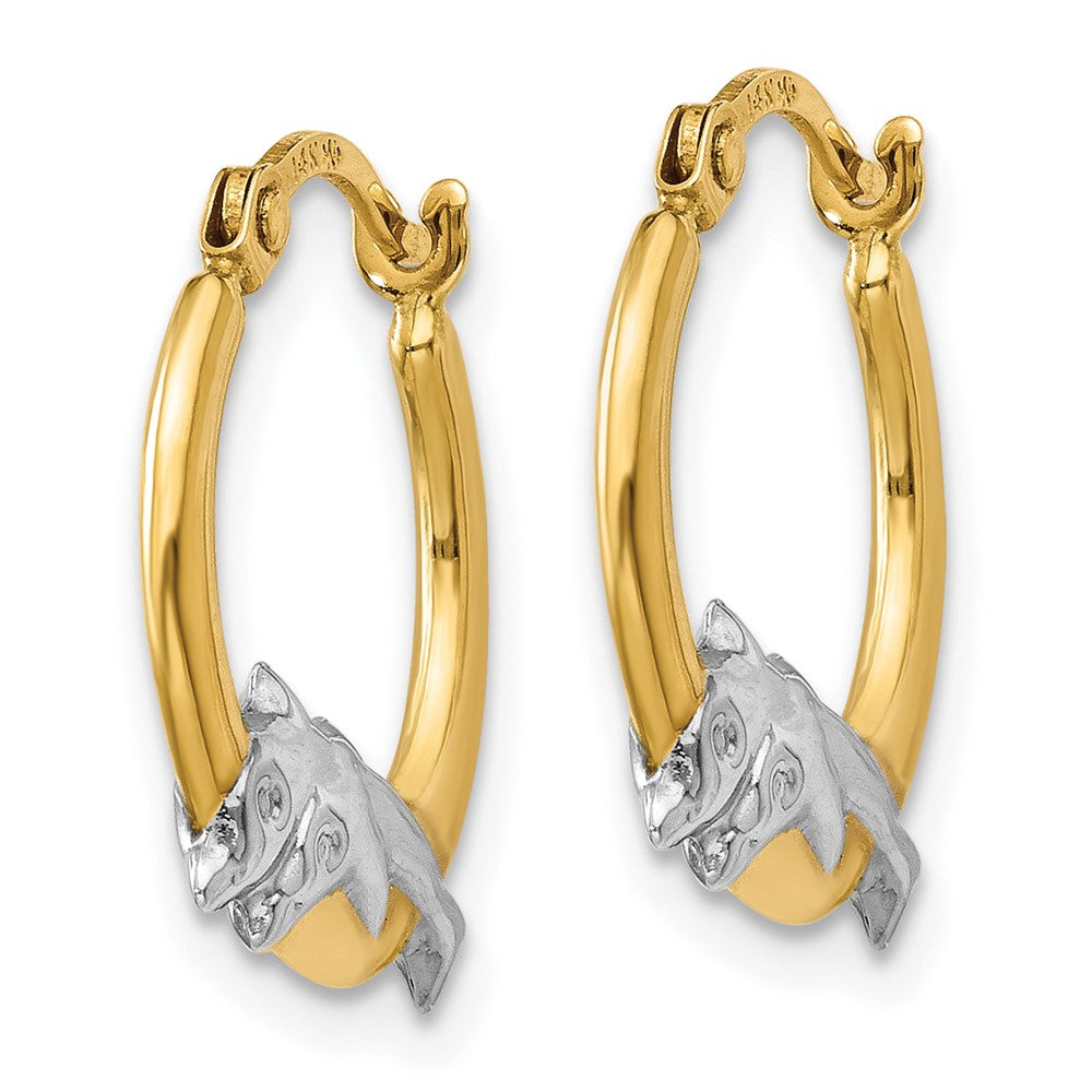 10K Yellow W/Rhodium 10K & Rhodium Dolphin Hoop Earrings