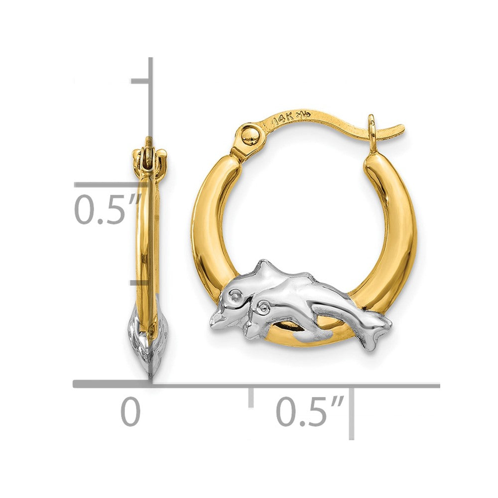 10K Yellow W/Rhodium 10K & Rhodium Dolphin Hoop Earrings