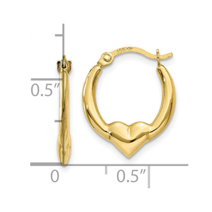 10K Yellow Gold 10K Heart Hoop Earrings