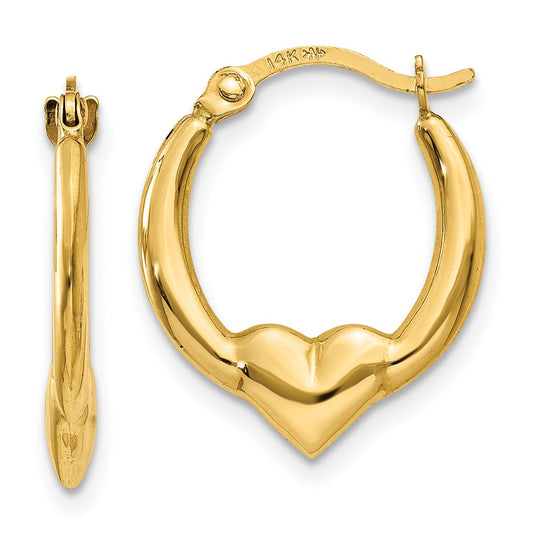 10K Yellow Gold 10K Heart Hoop Earrings