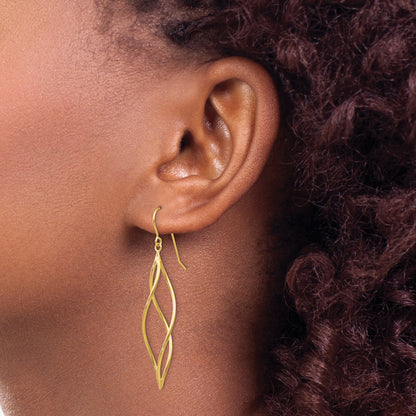 10K Yellow Gold Polished Long Twisted Dangle Earrings