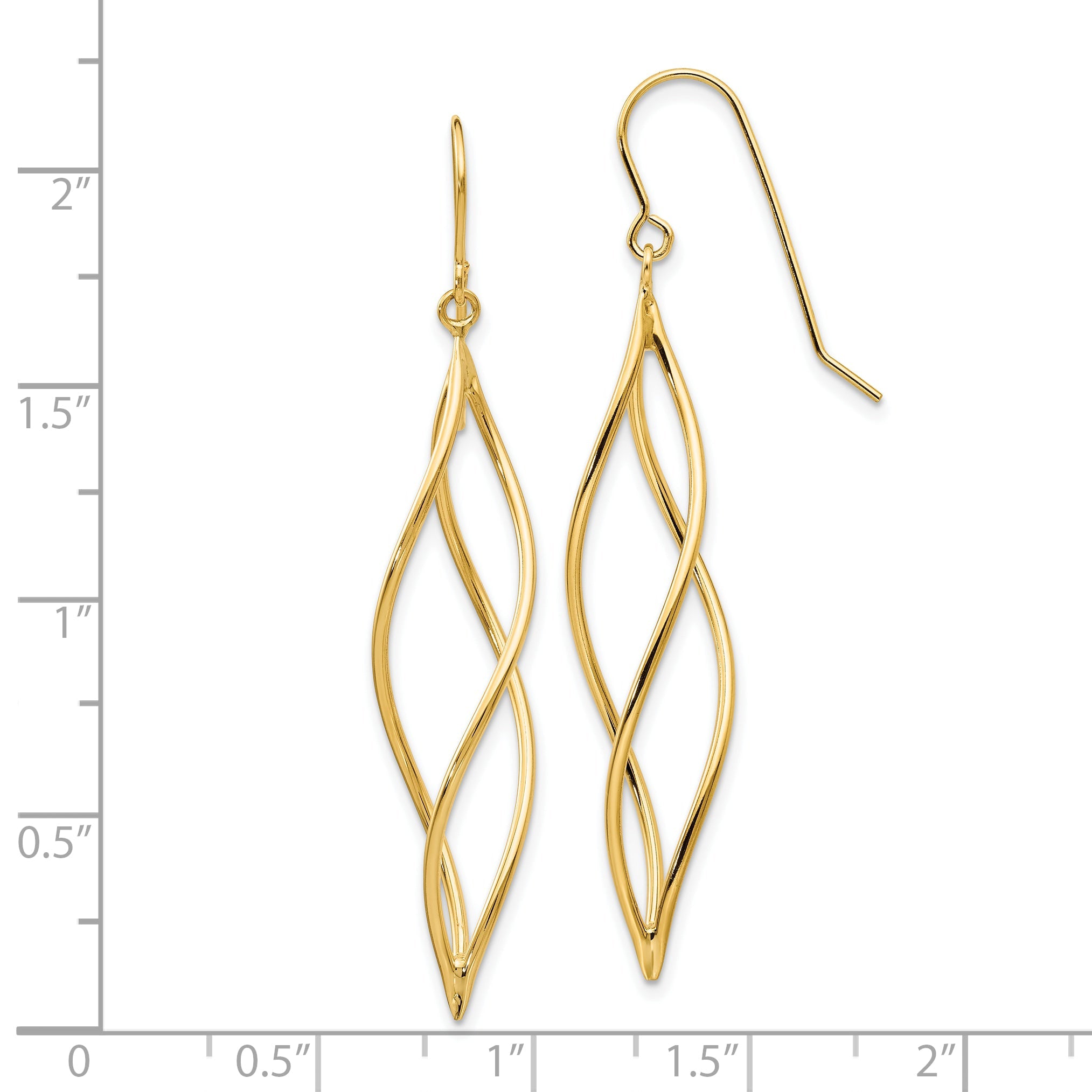 10K Yellow Gold Polished Long Twisted Dangle Earrings