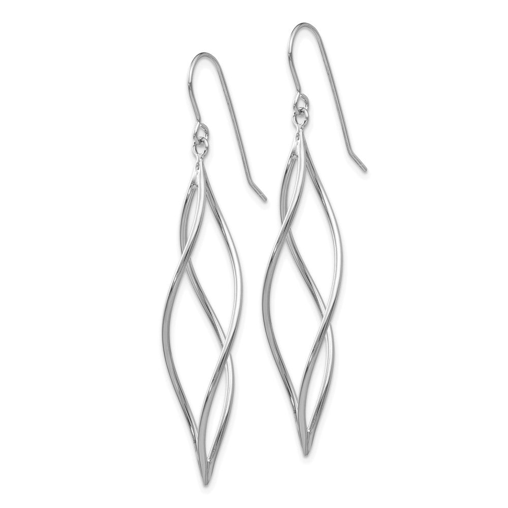 10K White Gold Polished Long Twisted Dangle Earrings