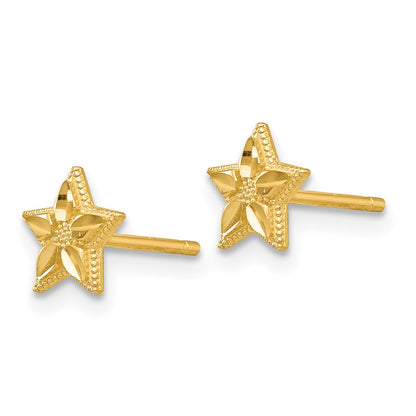 10K Yellow Gold Polished & D/C Star Post Earrings