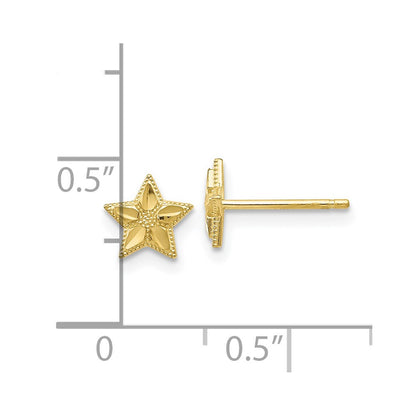 10K Yellow Gold Polished & D/C Star Post Earrings