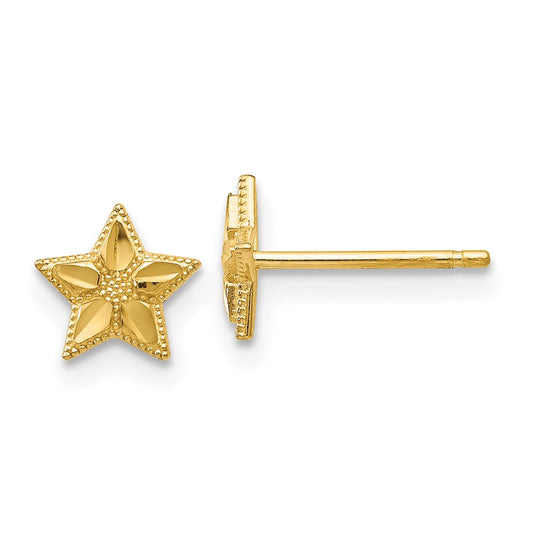 10K Yellow Gold Polished & D/C Star Post Earrings