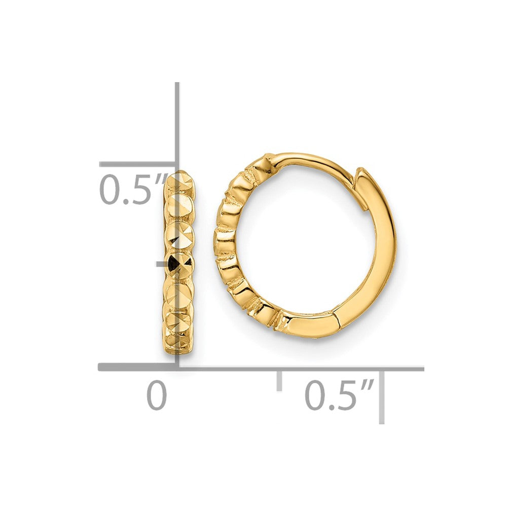 10K Yellow Gold Diamond-Cut 2X12mm Hinged Hoop Earrings