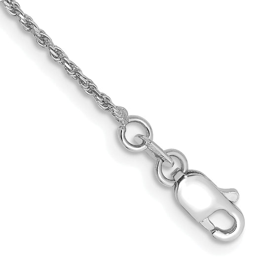 7 Inch 10k White Gold 1.15mm D/C Machine Made Rope Chain Bracelet