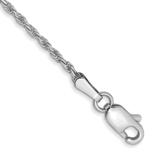 8 Inch 10k White Gold 1.3mm D/C Machine Made Rope Chain Bracelet