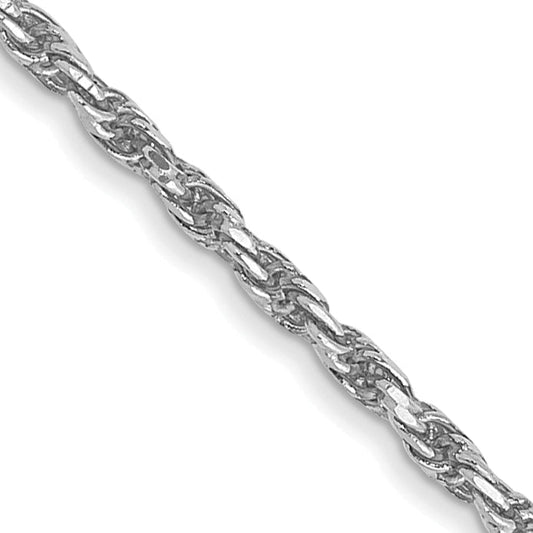 22 Inch 10K White Gold 1.3mm D/C Machine Made Rope Chain Necklace
