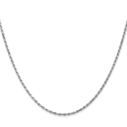 20 Inch 10K White Gold 1.6mm Diamond Cut Machine Made Rope Chain Necklace