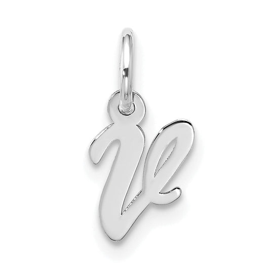 10K White Gold 10Kw Small Script Initial V Charm