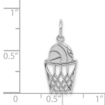 10K White Gold Basketball And Net Charm