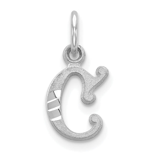 10K White Gold Diamond-Cut Initial C Charm