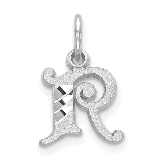 10K White Gold 10Kw Diamond-Cut Initial R Charm
