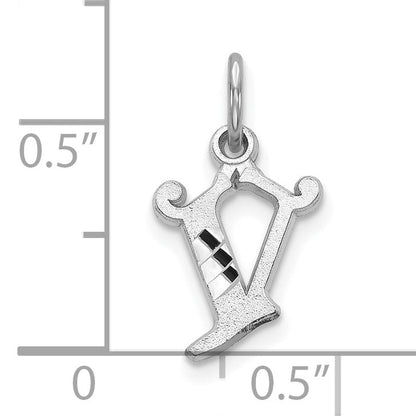 10K White Gold 10Kw Diamond-Cut Initial V Charm