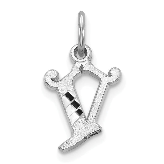 10K White Gold 10Kw Diamond-Cut Initial V Charm