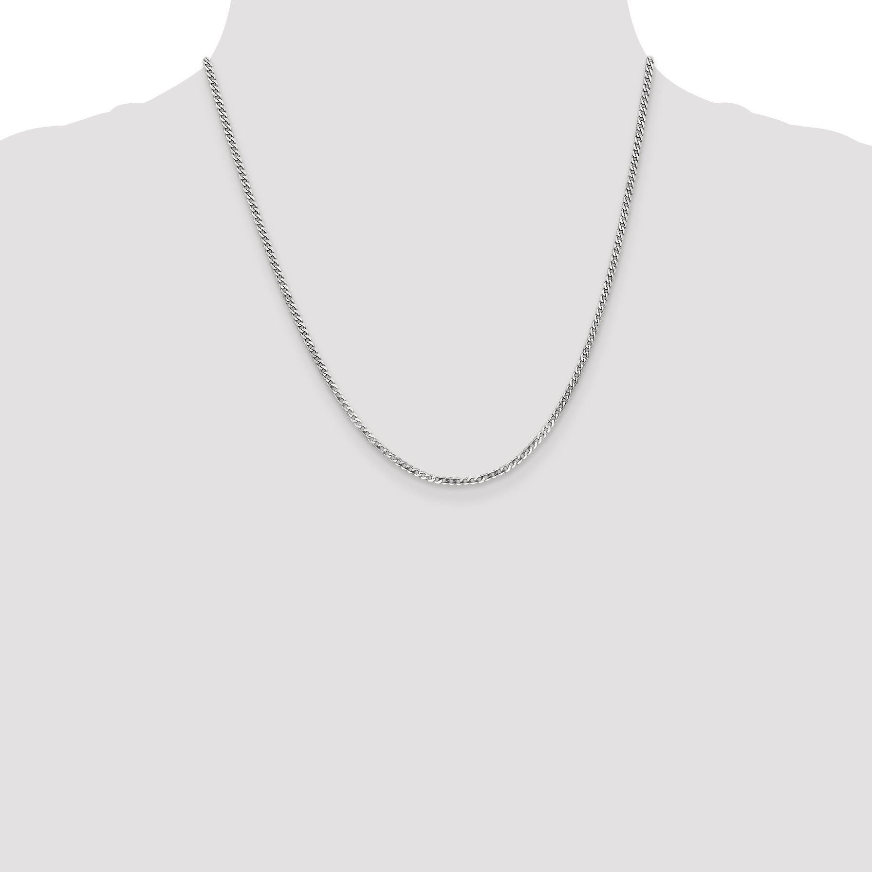 2 Inch 10K White Gold Wg 2.2mm Flat Beveled Curb Chain Necklace