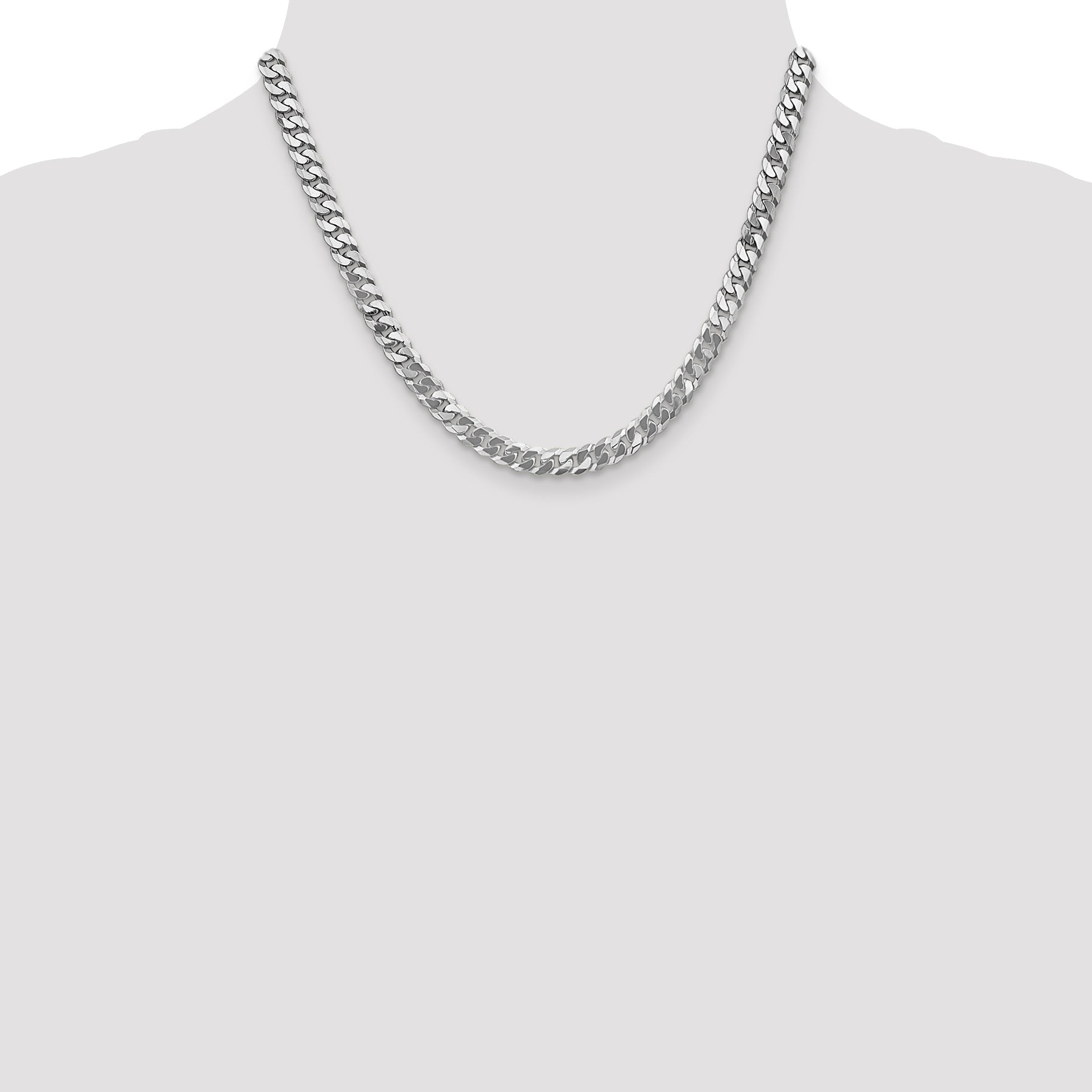 18 Inch 10K White Gold Wg 6.25mm Flat Beveled Curb Chain Necklace