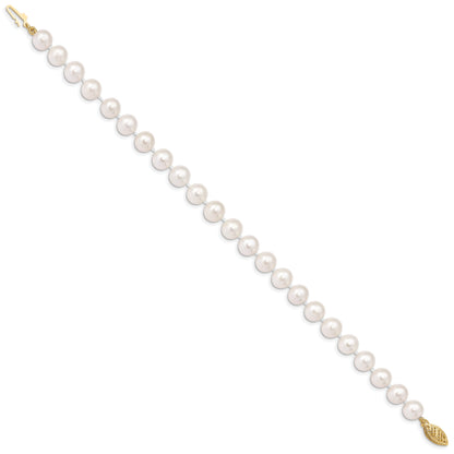 10K Yellow Gold 7-8mm White Near-Round Freshwater Cultured Pearl 7.5 Inch Bracelet