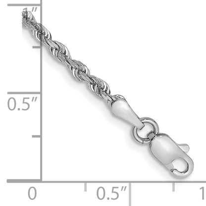 7 Inch 10K White Gold 2.25mm D/C Quadruple Rope Chain Bracelet