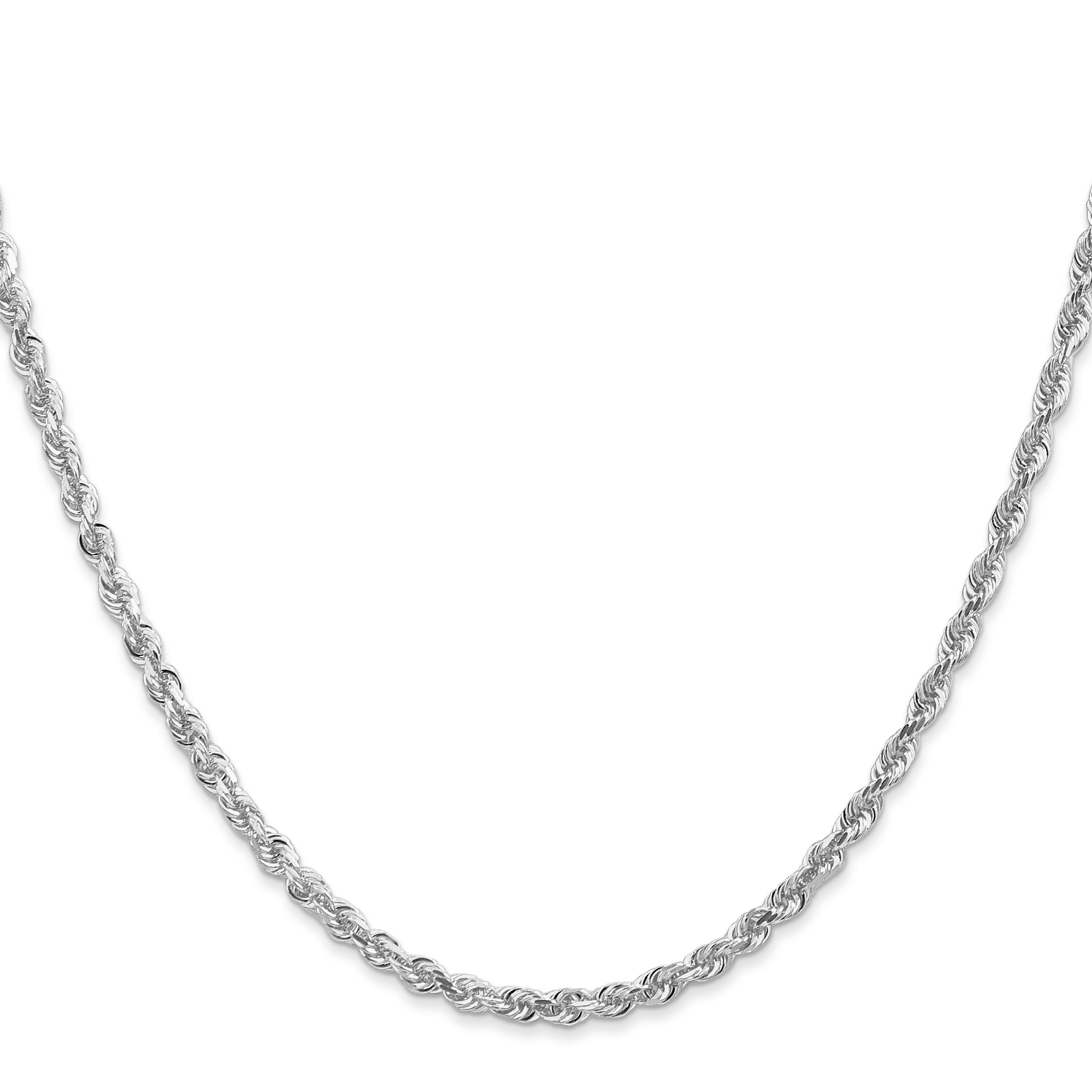 26 Inch 10K White Gold 3mm D/C Quadruple Rope Chain Necklace