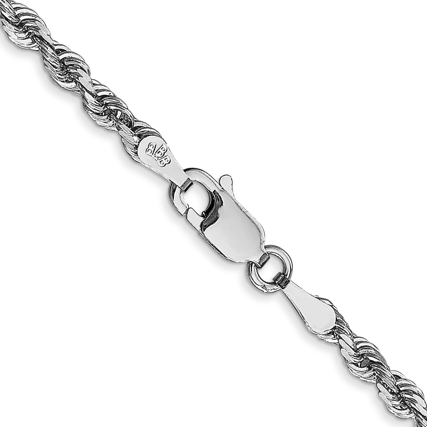 2 Inch 10K White Gold 3mm D/C Quadruple Rope Chain Necklace